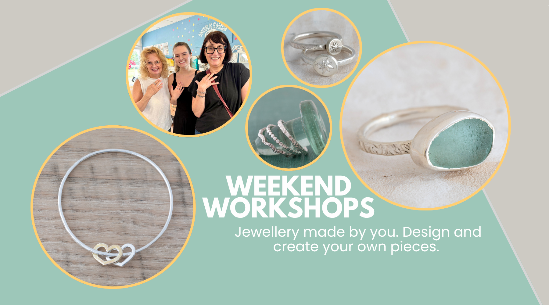 Hands-on silversmithing workshop teaching jewellery making techniques including sawing, soldering, texturing and finishing silver jewellery.